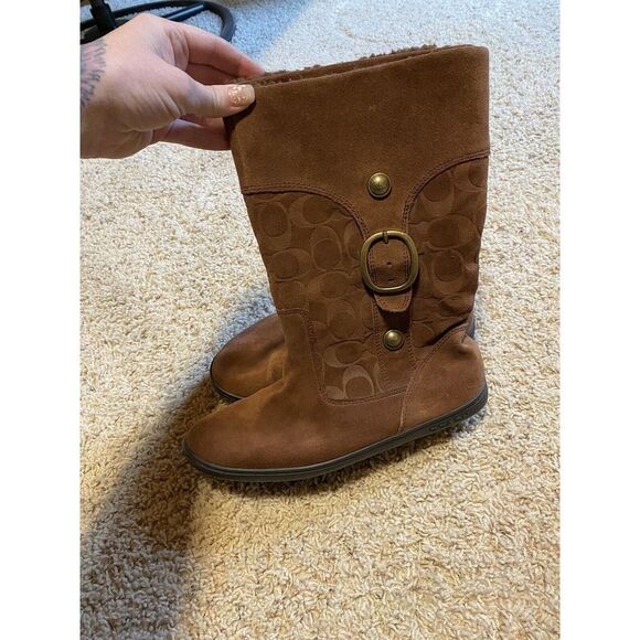 COACH Meyer Brown Signature Suede Boots Sz 8 READ - Picture 1 of 9